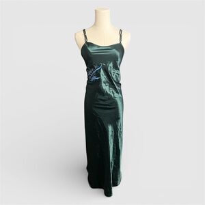 California Dynasty Green Maxi Satin Slip Dress